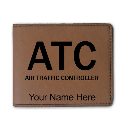 Faux Leather Bi-Fold Wallet, ATC Air Traffic Controller, Personalized Engraving Included