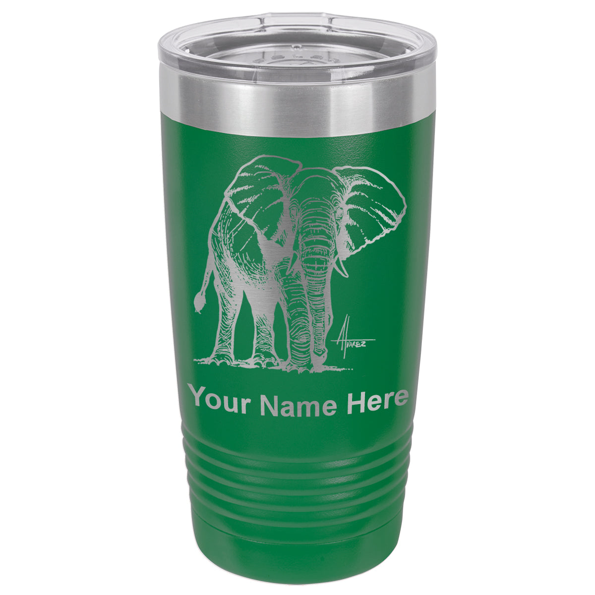 20oz Vacuum Insulated Tumbler Mug, African Elephant, Personalized Engraving Included