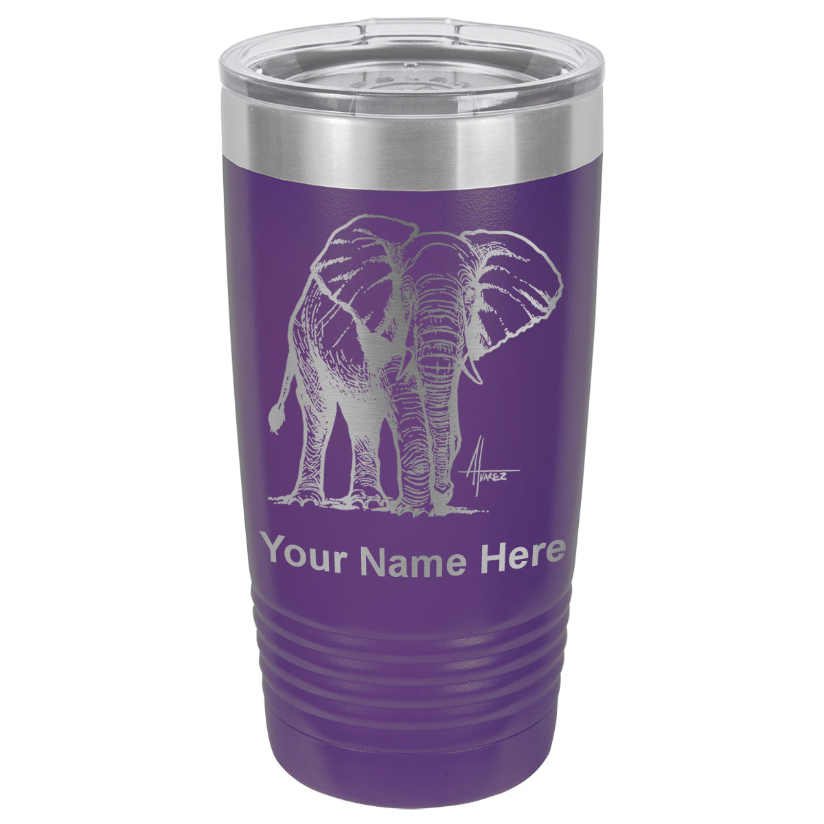 20oz Vacuum Insulated Tumbler Mug, African Elephant, Personalized Engraving Included