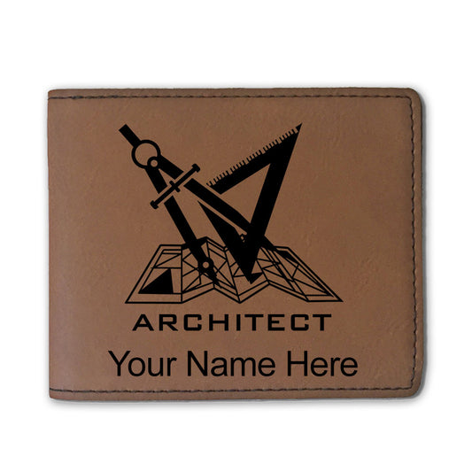 Faux Leather Bi-Fold Wallet, Architect Symbol, Personalized Engraving Included