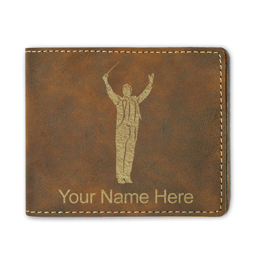 Faux Leather Bi-Fold Wallet, Band Director, Personalized Engraving Included