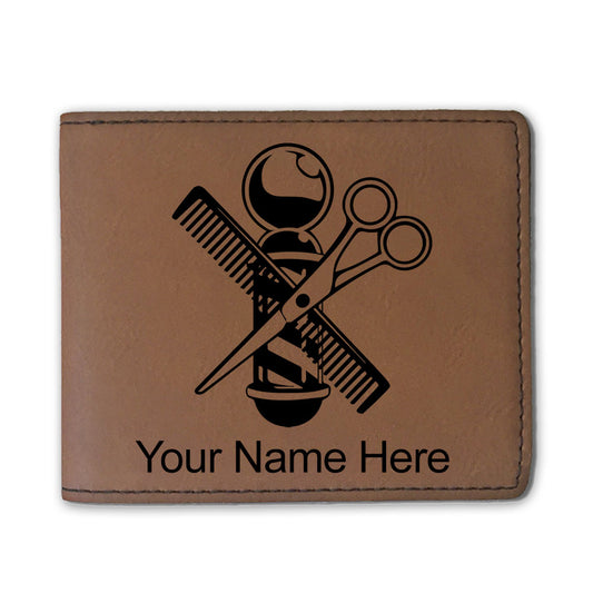 Faux Leather Bi-Fold Wallet, Barber Shop Pole, Personalized Engraving Included