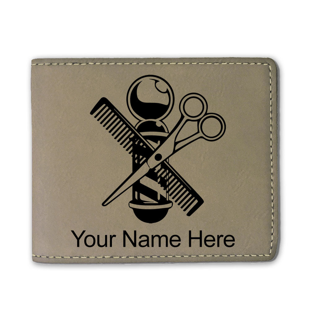 Faux Leather Bi-Fold Wallet, Barber Shop Pole, Personalized Engraving Included