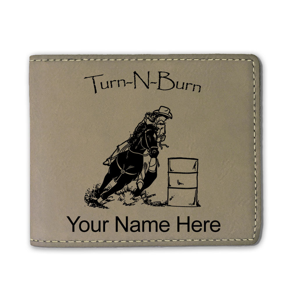 Faux Leather Bi-Fold Wallet, Barrel Racer Turn N Burn, Personalized Engraving Included