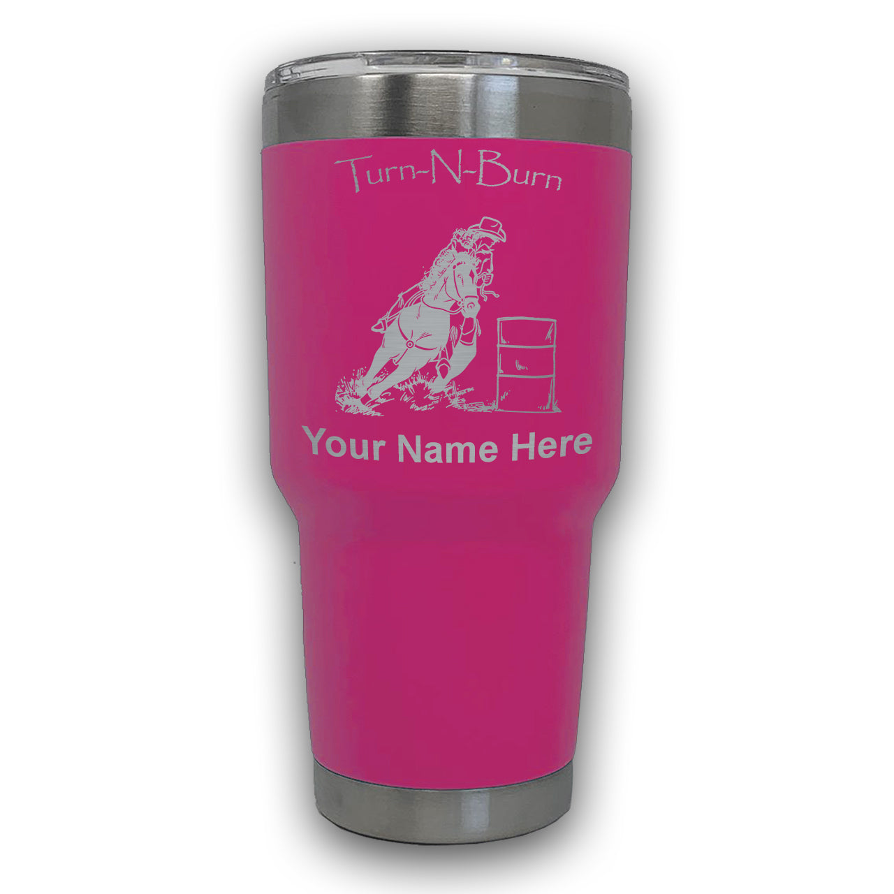 LaserGram 30oz Tumbler Mug, Barrel Racer Turn N Burn, Personalized Engraving Included
