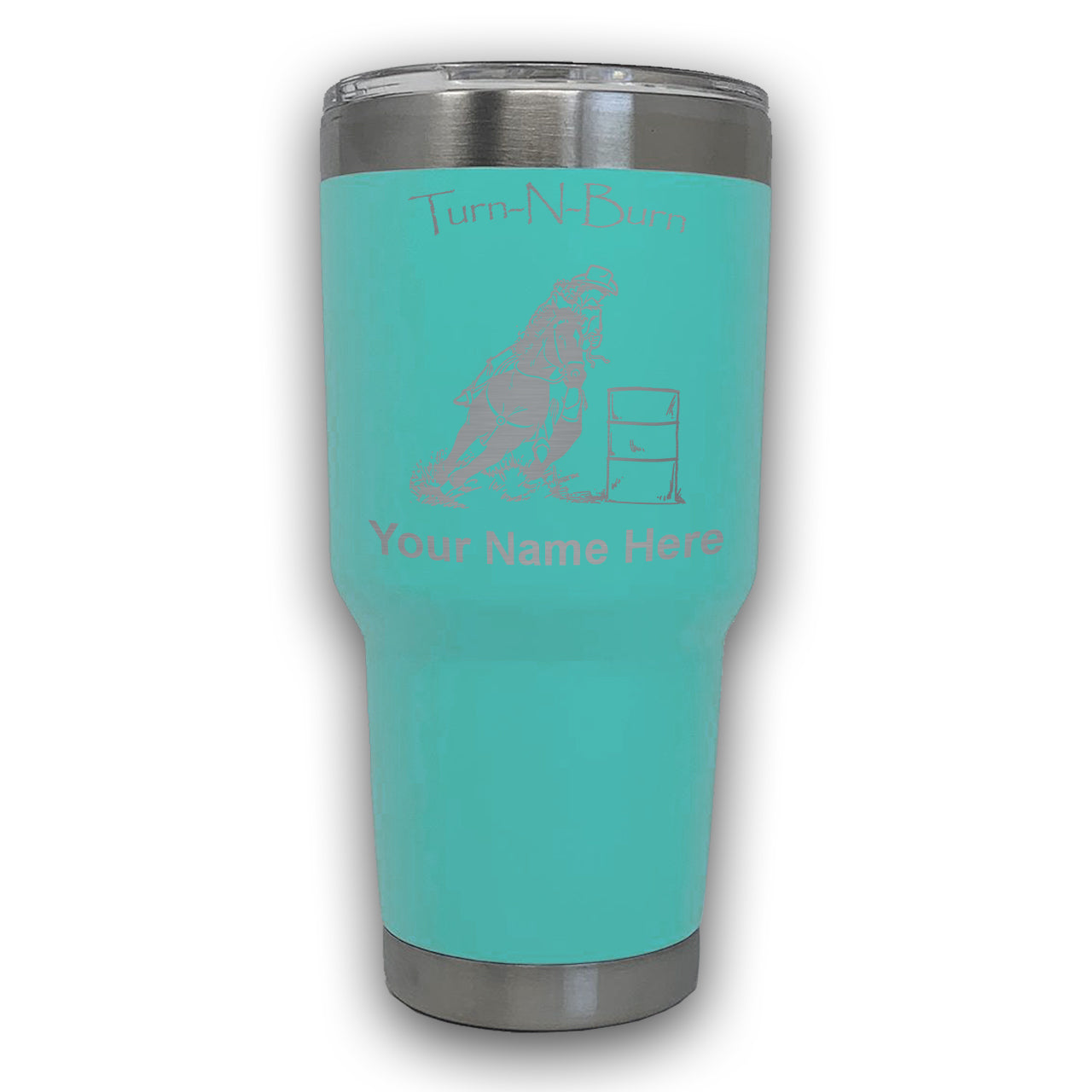 LaserGram 30oz Tumbler Mug, Barrel Racer Turn N Burn, Personalized Engraving Included