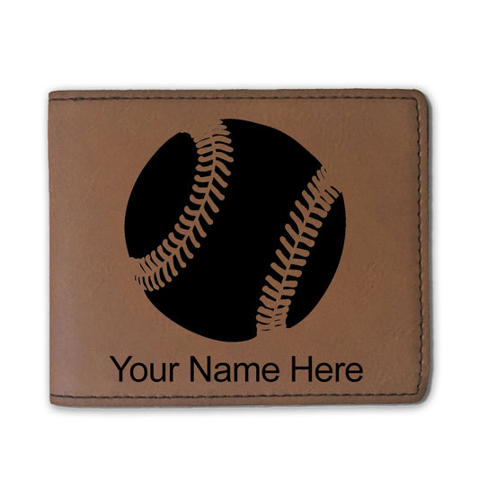 Faux Leather Bi-Fold Wallet, Baseball Ball, Personalized Engraving Included