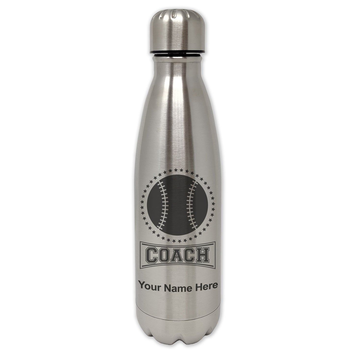 LaserGram Single Wall Water Bottle, Baseball Coach, Personalized Engraving Included