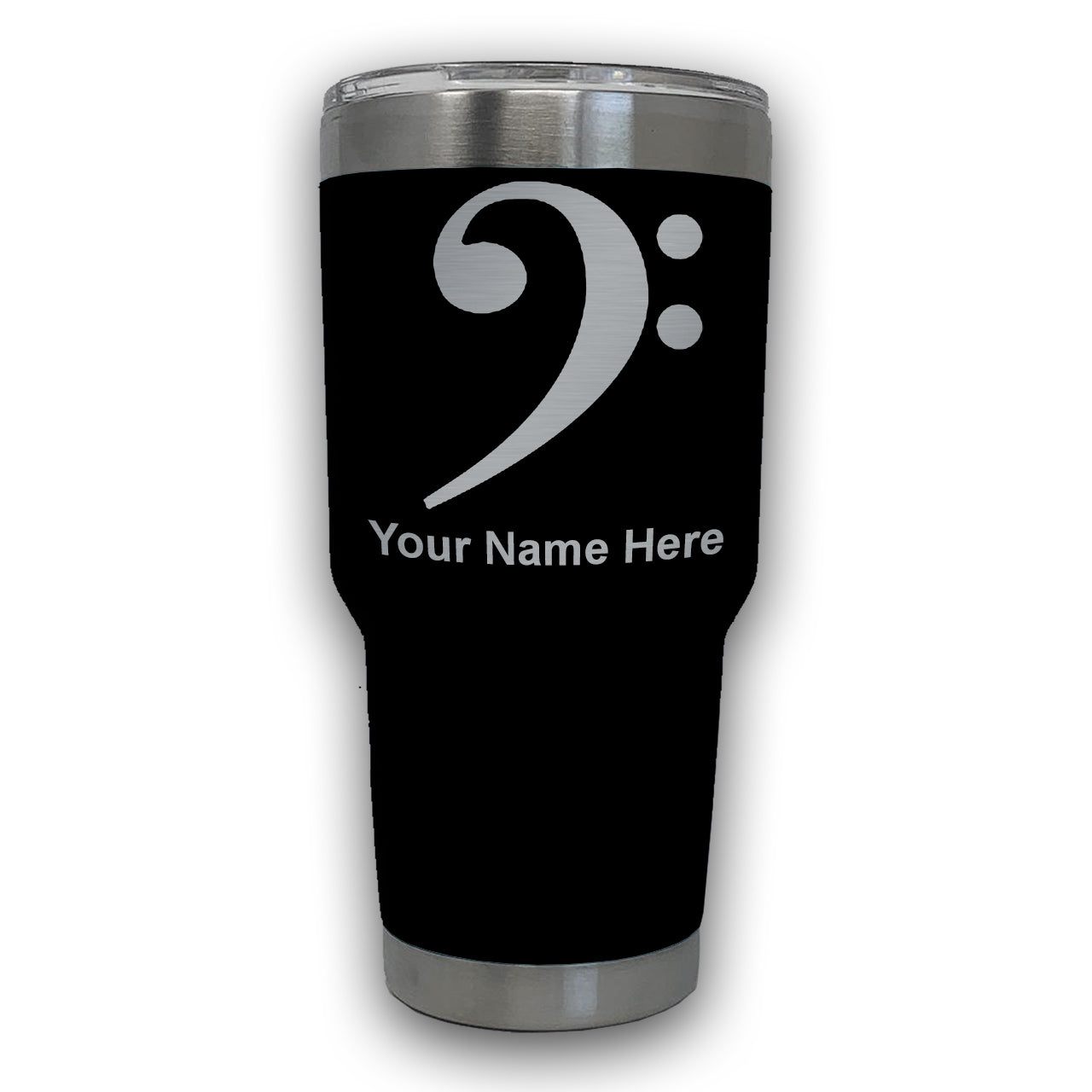 LaserGram 30oz Tumbler Mug, Bass Clef, Personalized Engraving Included