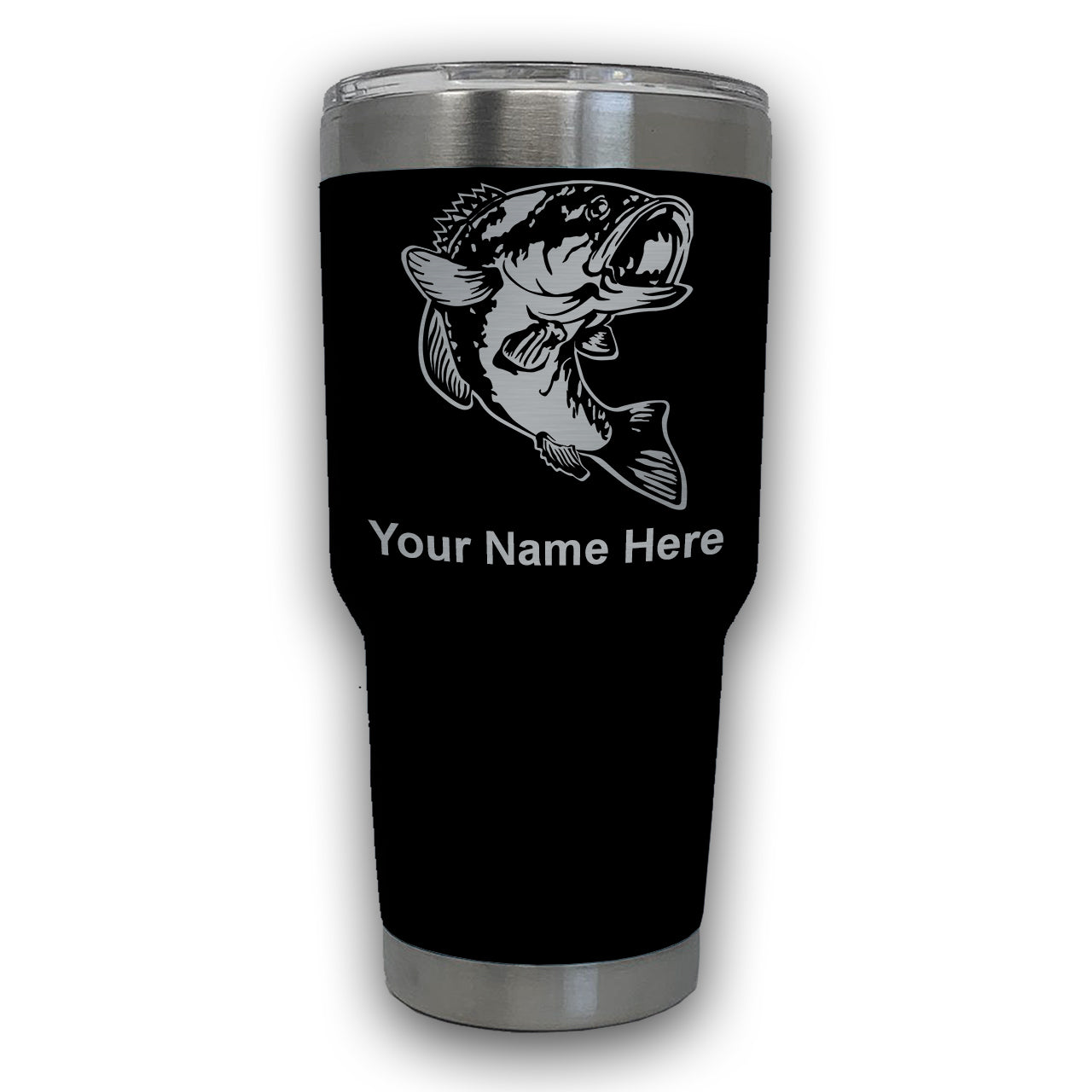LaserGram 30oz Tumbler Mug, Bass Fish, Personalized Engraving Included