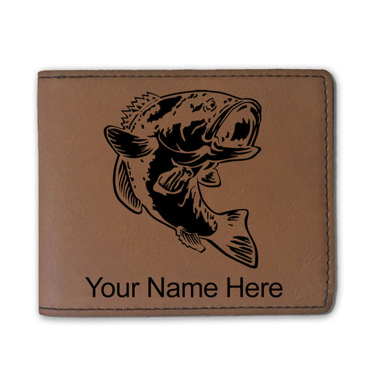 Faux Leather Bi-Fold Wallet, Bass Fish, Personalized Engraving Included