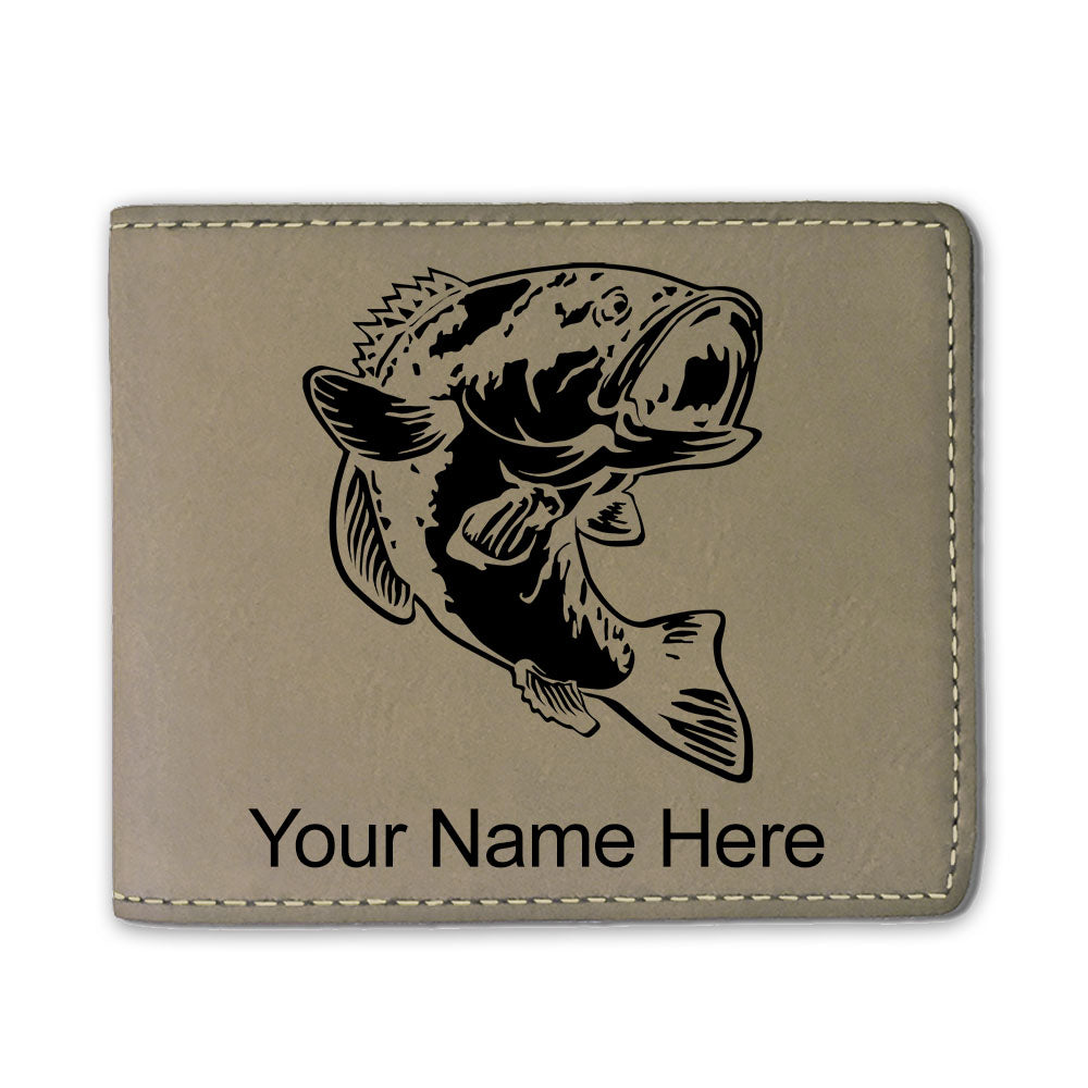 Faux Leather Bi-Fold Wallet, Bass Fish, Personalized Engraving Included