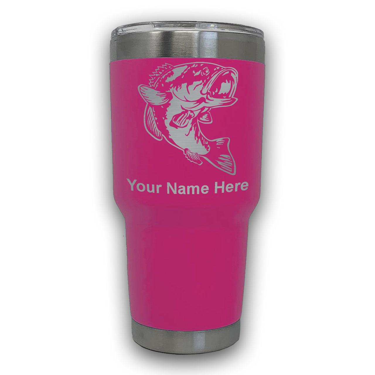 LaserGram 30oz Tumbler Mug, Bass Fish, Personalized Engraving Included