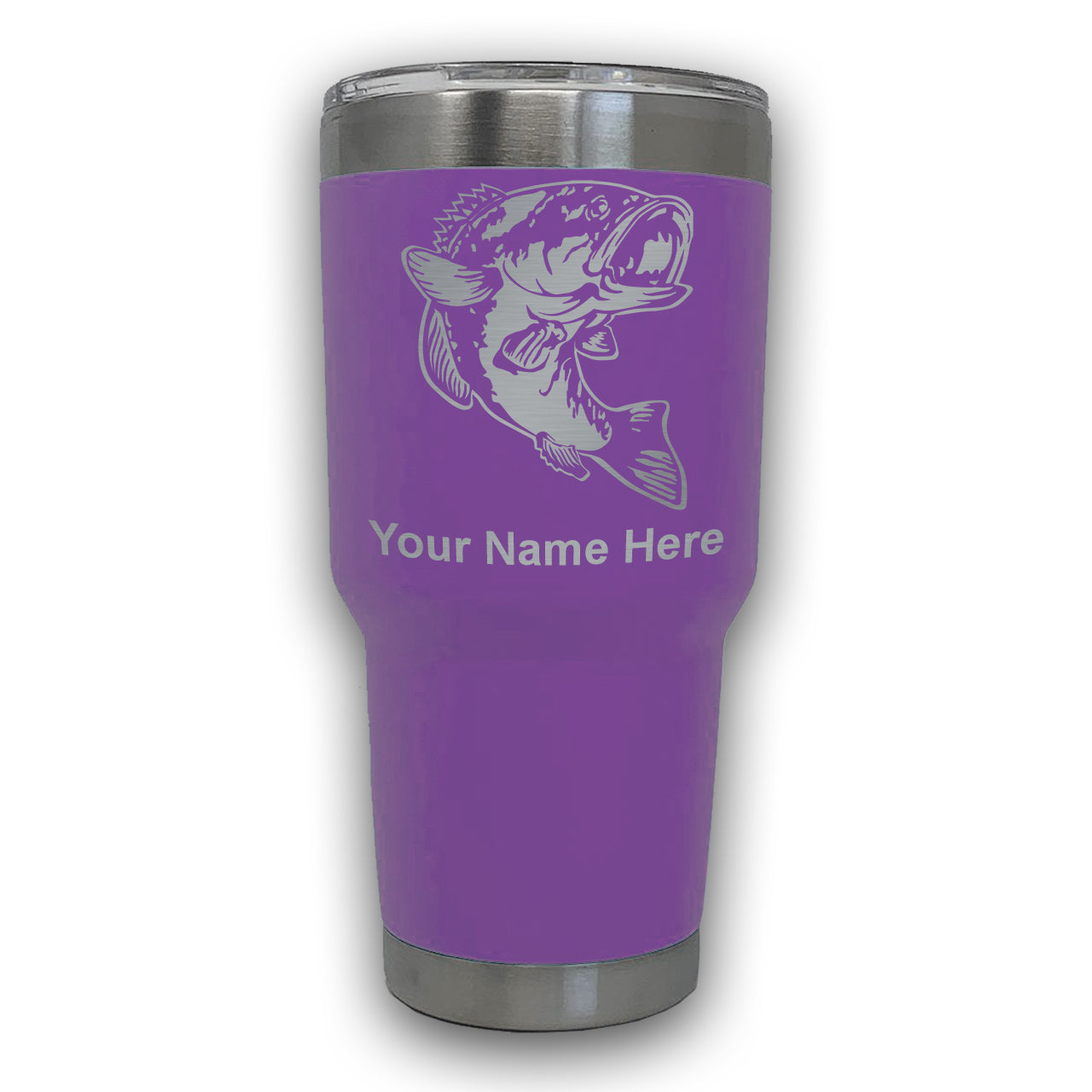 LaserGram 30oz Tumbler Mug, Bass Fish, Personalized Engraving Included