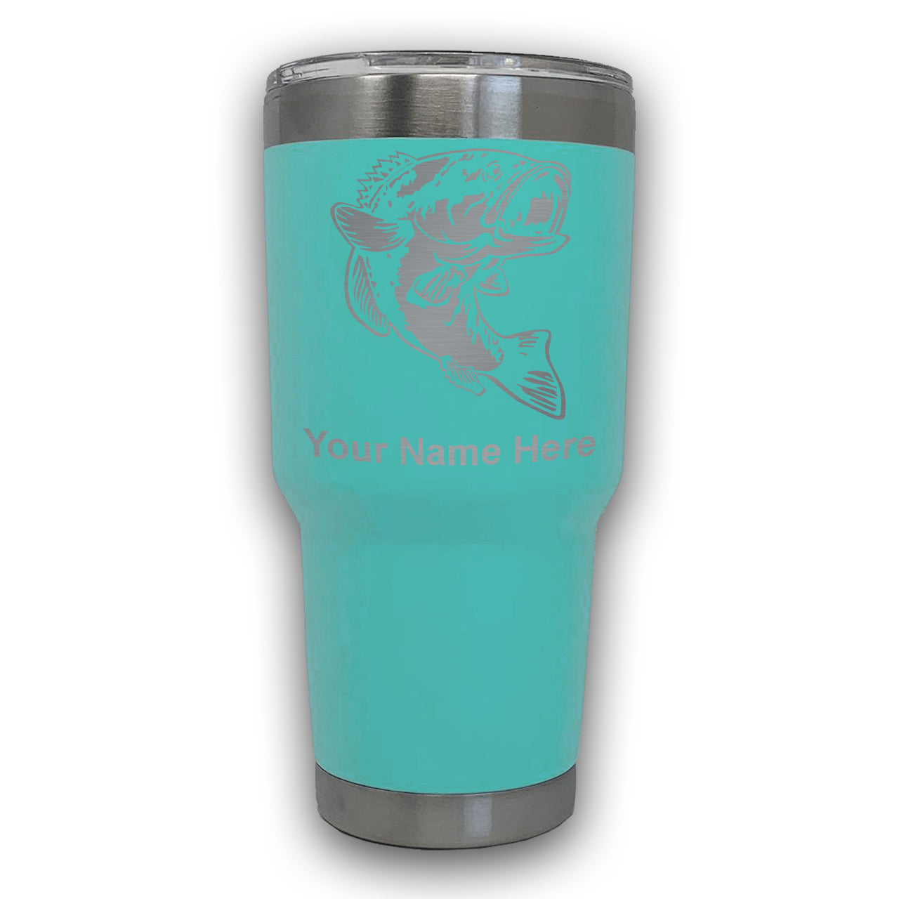 LaserGram 30oz Tumbler Mug, Bass Fish, Personalized Engraving Included