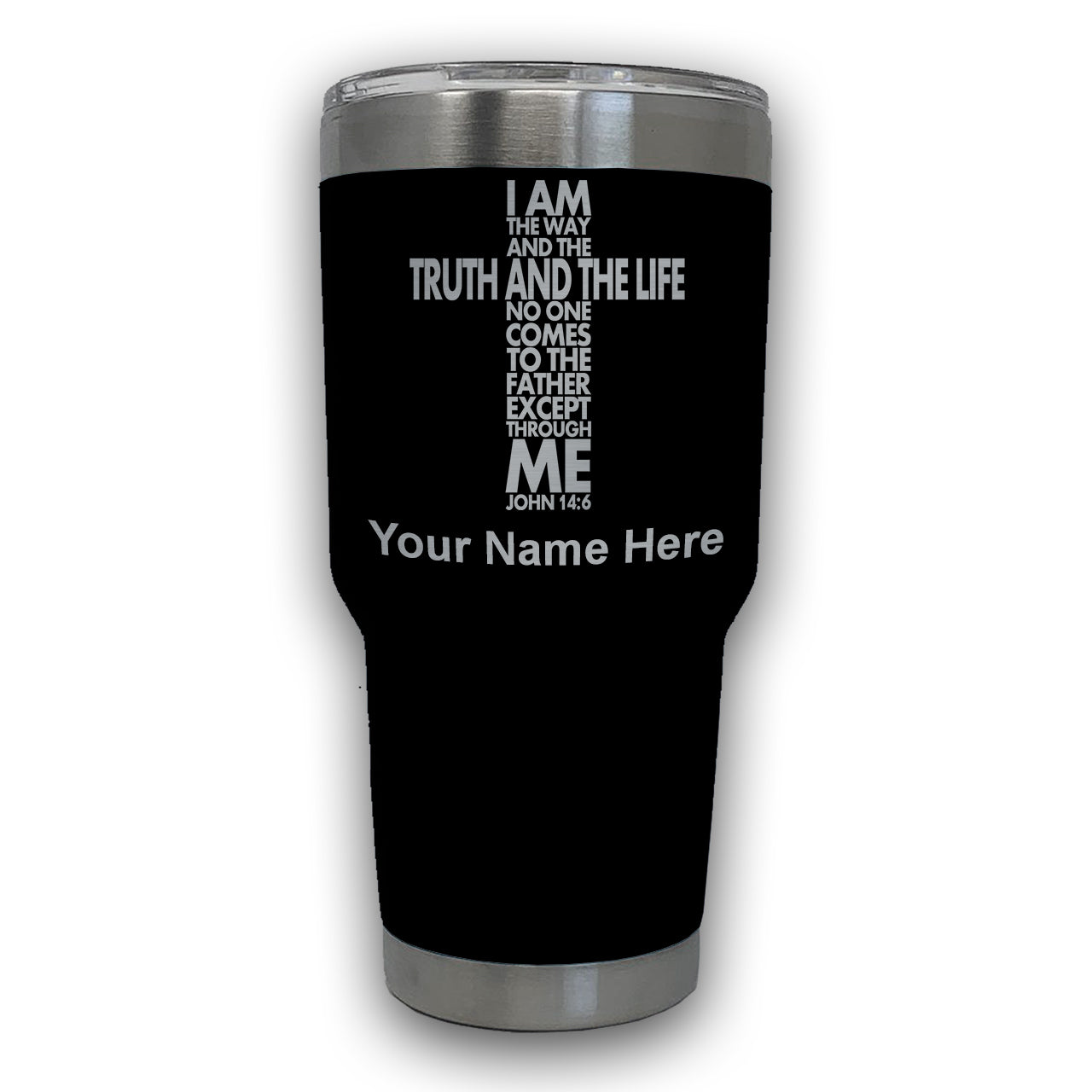 LaserGram 30oz Tumbler Mug, Bible Verse John 14-6, Personalized Engraving Included