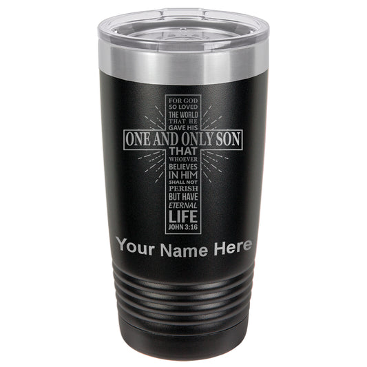 20oz Vacuum Insulated Tumbler Mug, Bible Verse John 3-16, Personalized Engraving Included