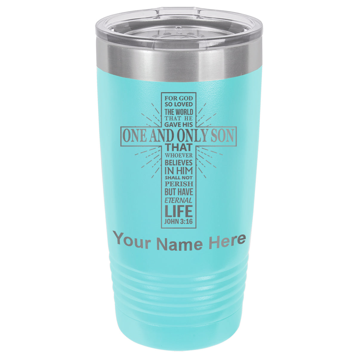 20oz Vacuum Insulated Tumbler Mug, Bible Verse John 3-16, Personalized Engraving Included
