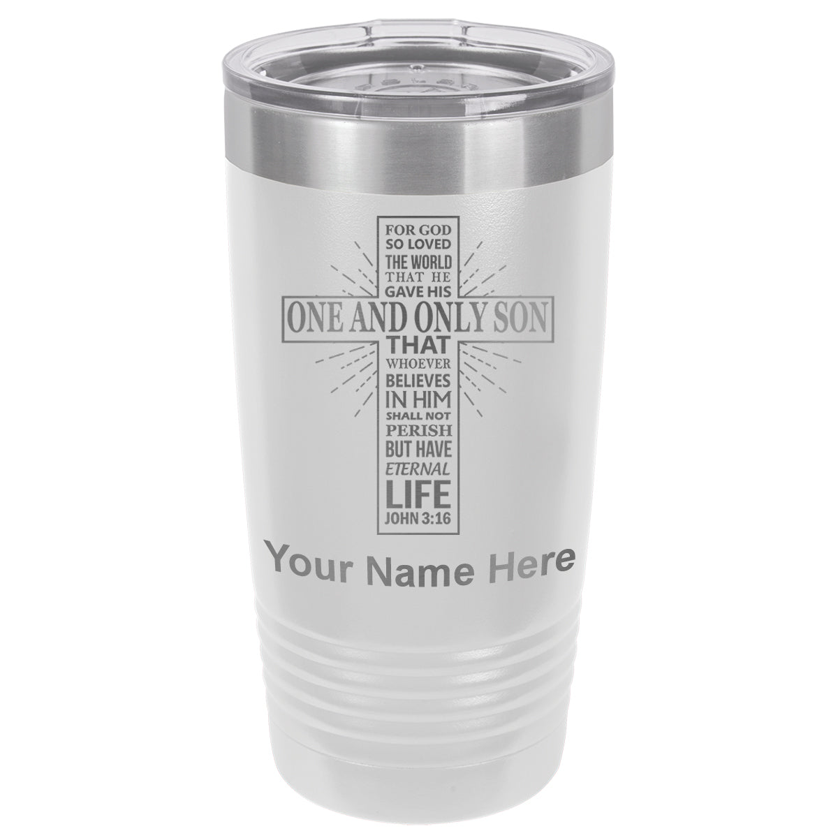 20oz Vacuum Insulated Tumbler Mug, Bible Verse John 3-16, Personalized Engraving Included
