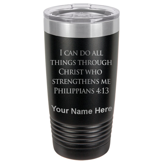 20oz Vacuum Insulated Tumbler Mug, Bible Verse Philippians 4-13, Personalized Engraving Included
