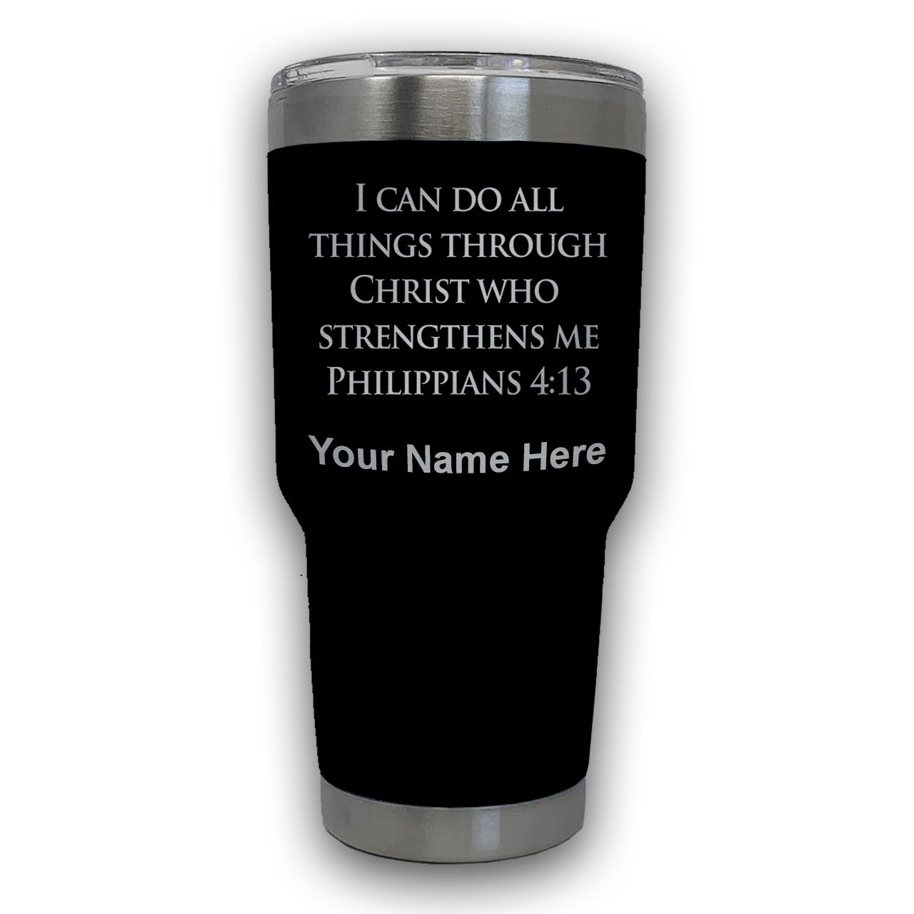 LaserGram 30oz Tumbler Mug, Bible Verse Philippians 4-13, Personalized Engraving Included
