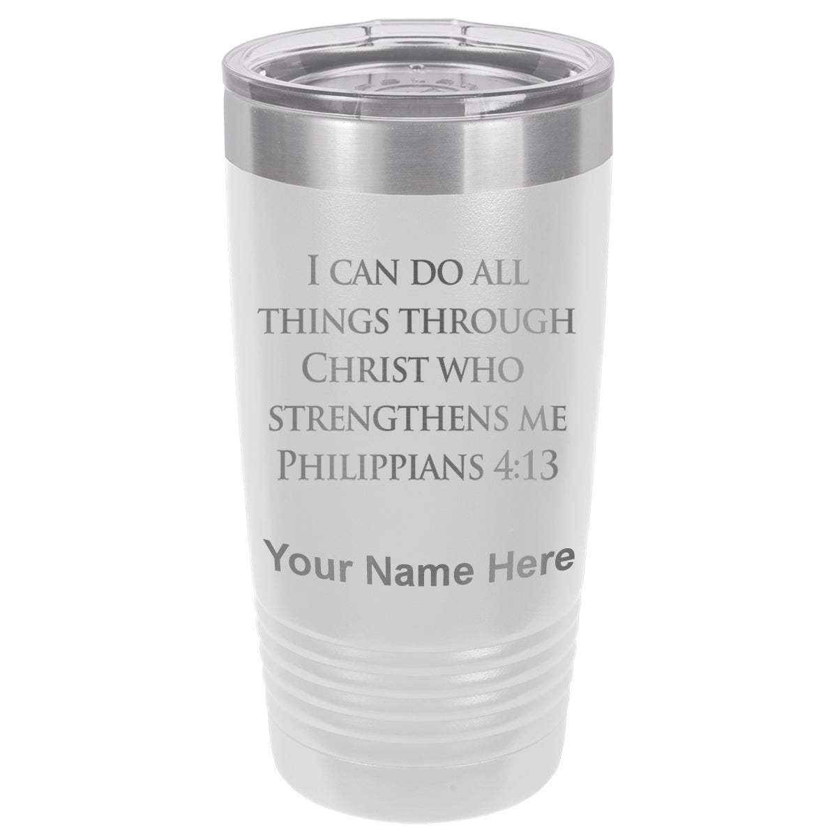 20oz Vacuum Insulated Tumbler Mug, Bible Verse Philippians 4-13, Personalized Engraving Included
