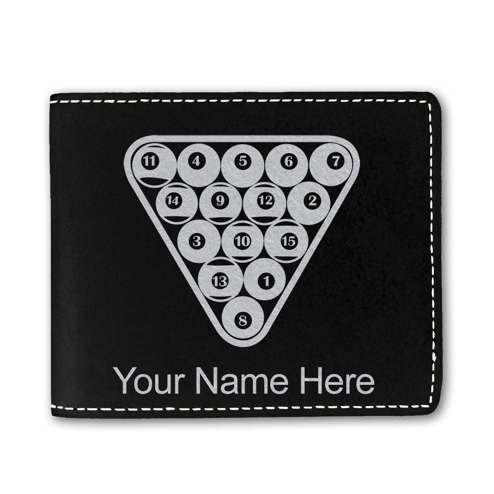 Faux Leather Bi-Fold Wallet, Billiard Balls, Personalized Engraving Included
