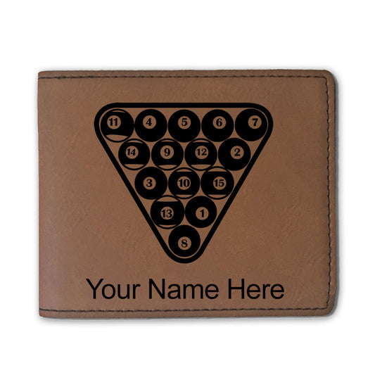 Faux Leather Bi-Fold Wallet, Billiard Balls, Personalized Engraving Included