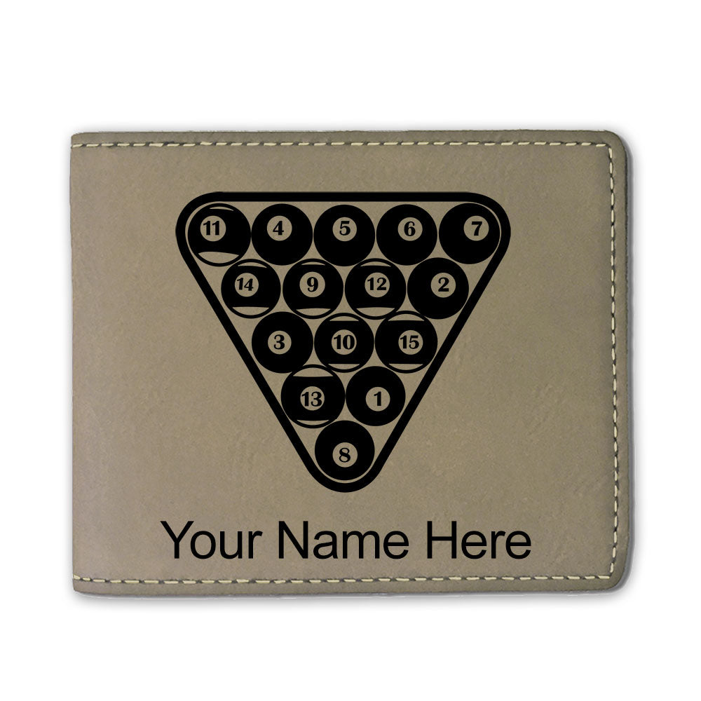 Faux Leather Bi-Fold Wallet, Billiard Balls, Personalized Engraving Included