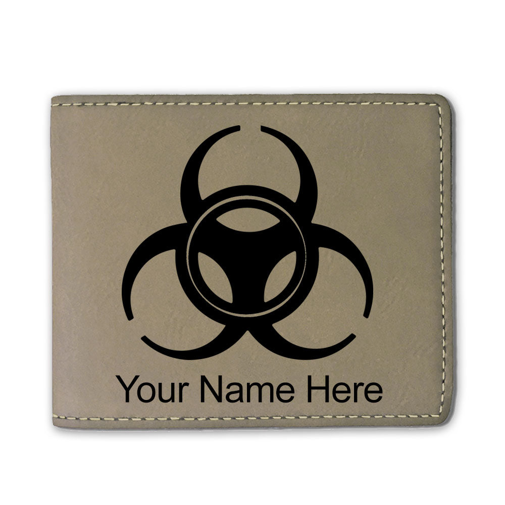 Faux Leather Bi-Fold Wallet, Biohazard Symbol, Personalized Engraving Included