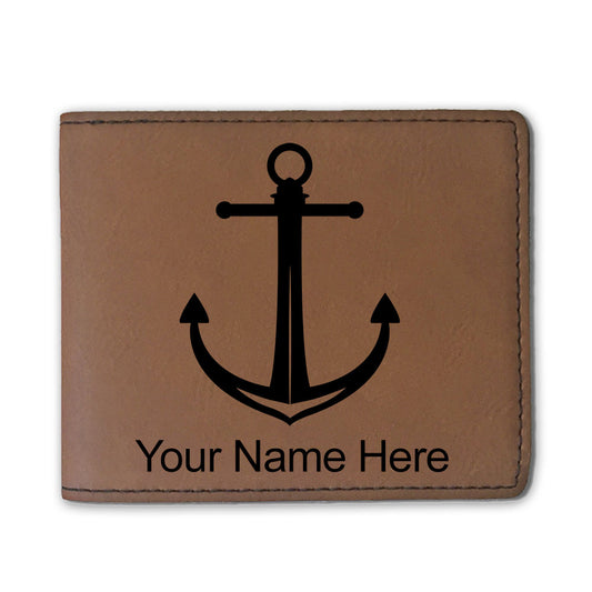 Faux Leather Bi-Fold Wallet, Boat Anchor, Personalized Engraving Included