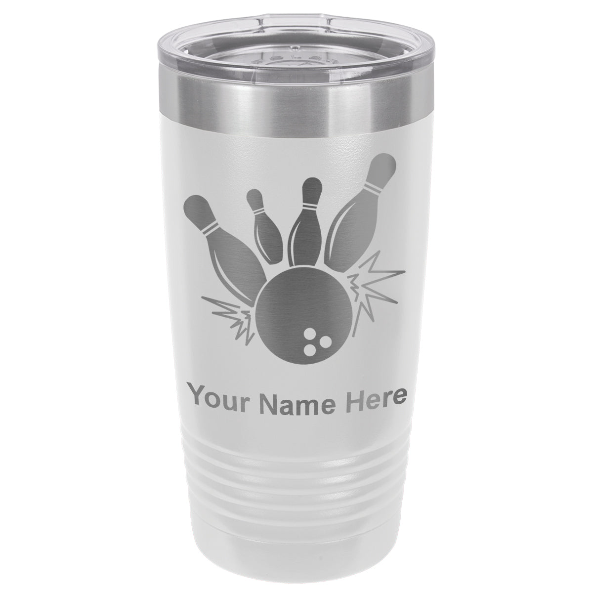 20oz Vacuum Insulated Tumbler Mug, Bowling Ball and Pins, Personalized Engraving Included