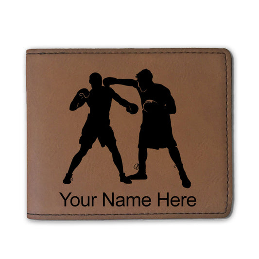 Faux Leather Bi-Fold Wallet, Boxers Boxing, Personalized Engraving Included