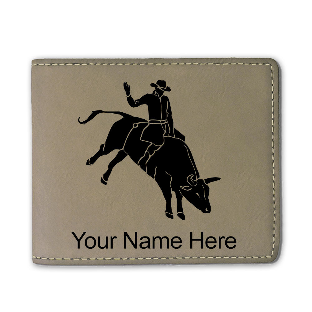 Faux Leather Bi-Fold Wallet, Bull Rider Cowboy, Personalized Engraving Included
