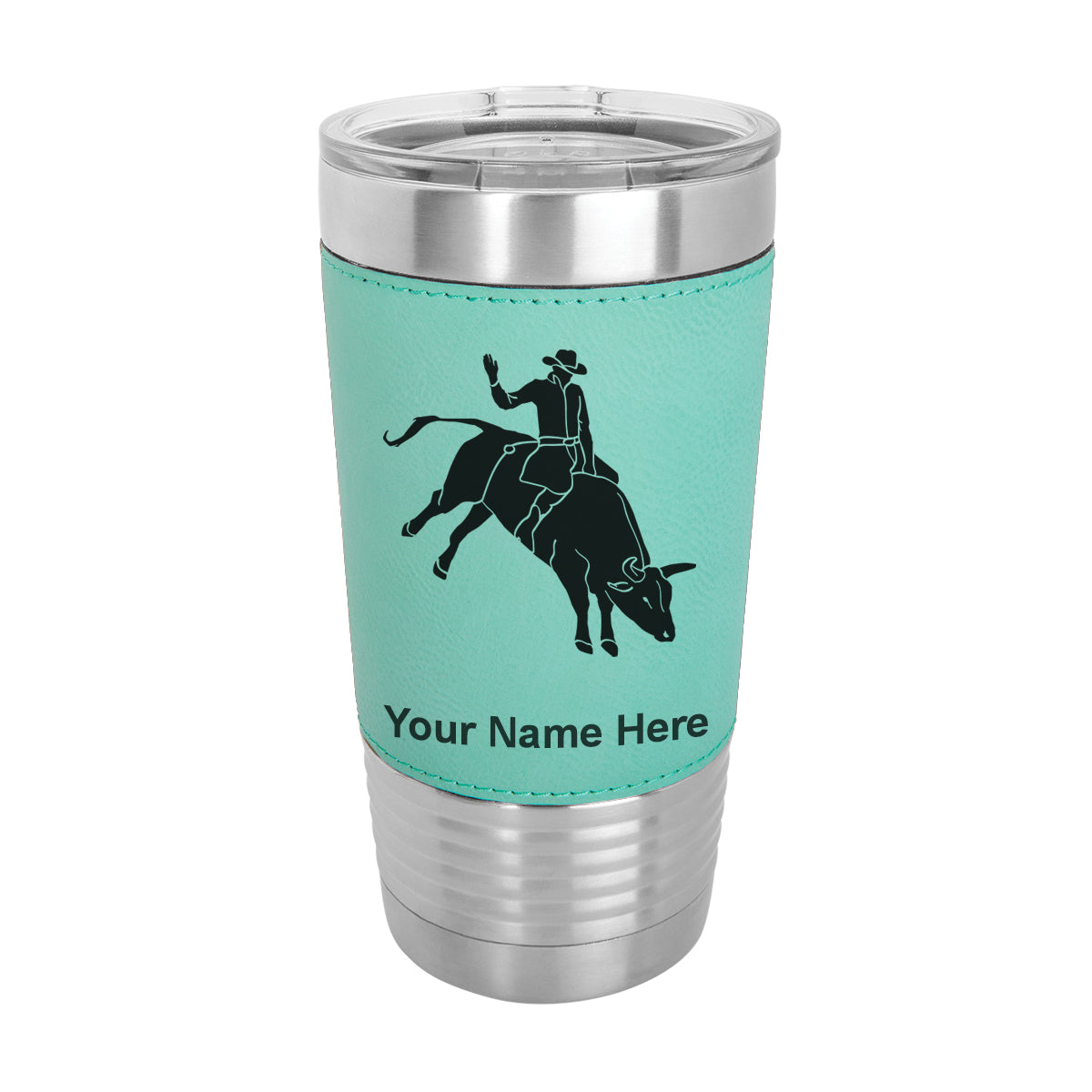 20oz Faux Leather Tumbler Mug, Bull Rider Cowboy, Personalized Engraving Included - LaserGram Custom Engraved Gifts