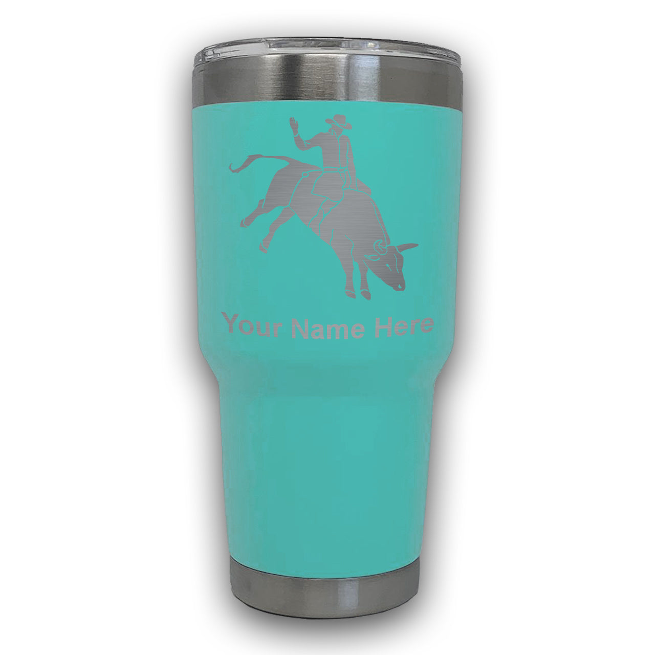 LaserGram 30oz Tumbler Mug, Bull Rider Cowboy, Personalized Engraving Included