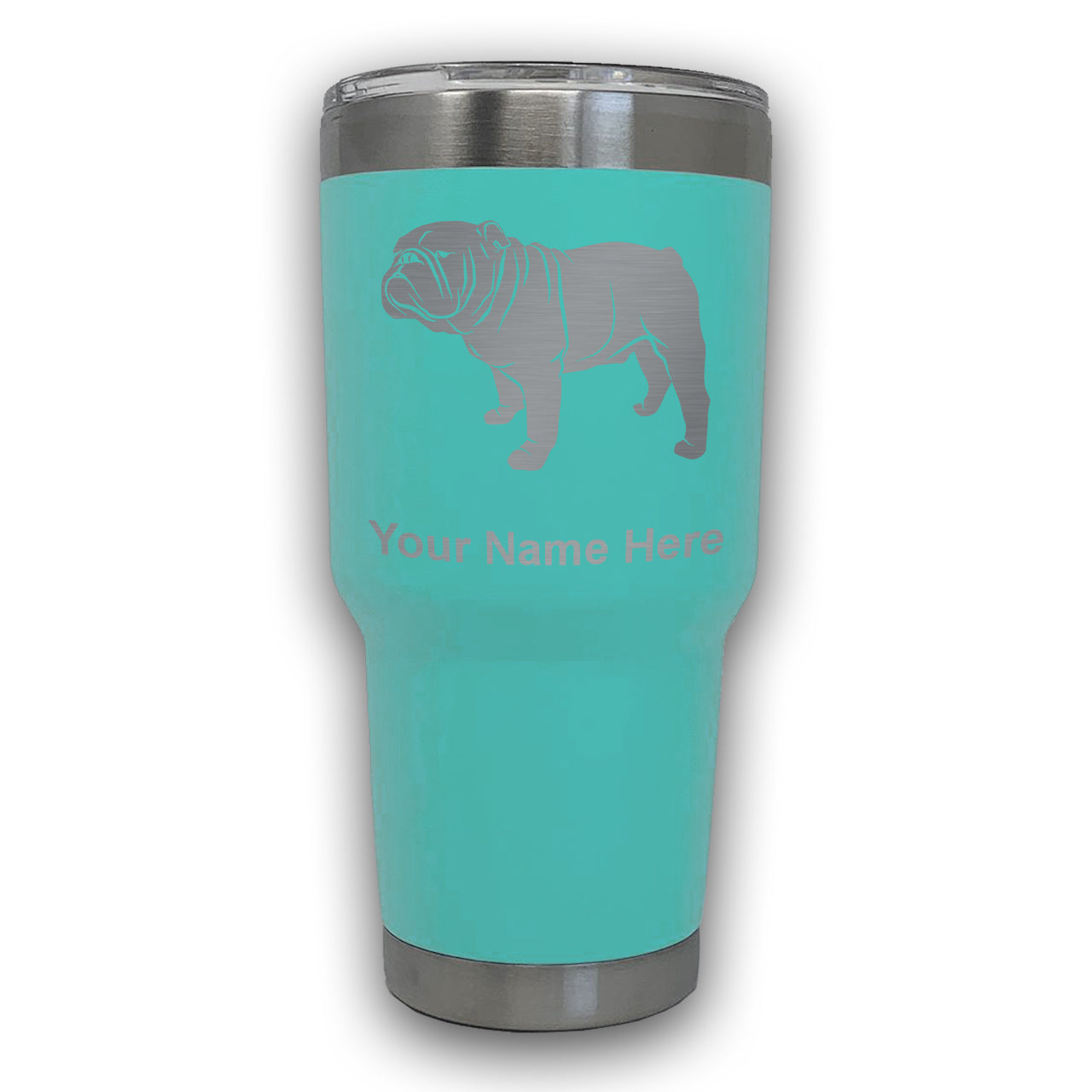LaserGram 30oz Tumbler Mug, Bulldog Dog, Personalized Engraving Included