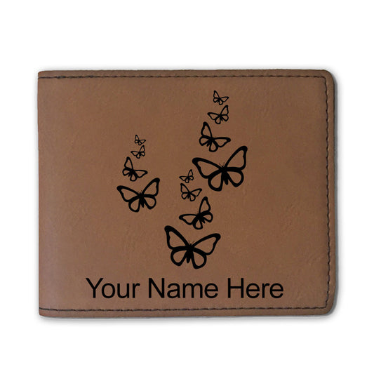 Faux Leather Bi-Fold Wallet, Butterflies, Personalized Engraving Included