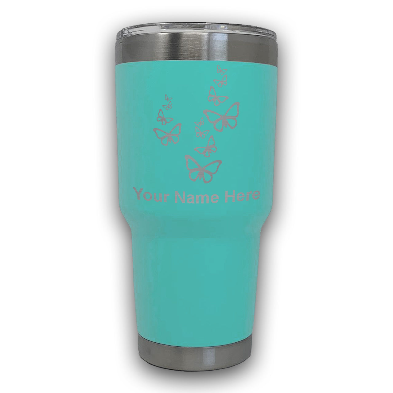 LaserGram 30oz Tumbler Mug, Butterflies, Personalized Engraving Included