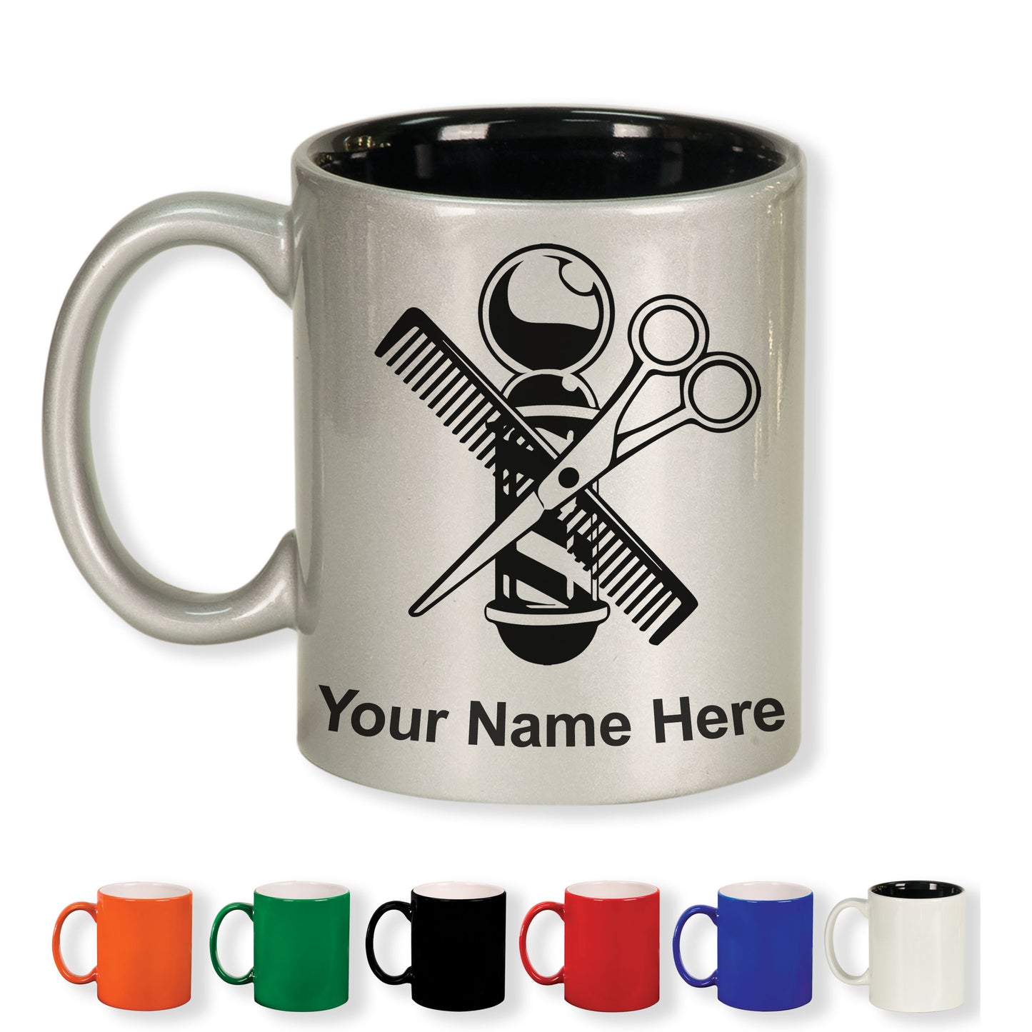 11oz Round Ceramic Coffee Mug, Barber Shop Pole, Personalized Engraving Included