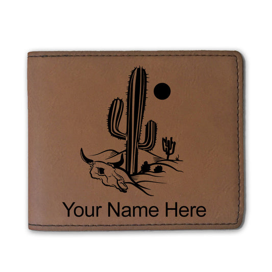 Faux Leather Bi-Fold Wallet, Cactus, Personalized Engraving Included