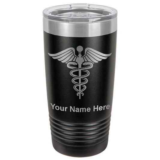 20oz Vacuum Insulated Tumbler Mug, Caduceus Medical Symbol, Personalized Engraving Included