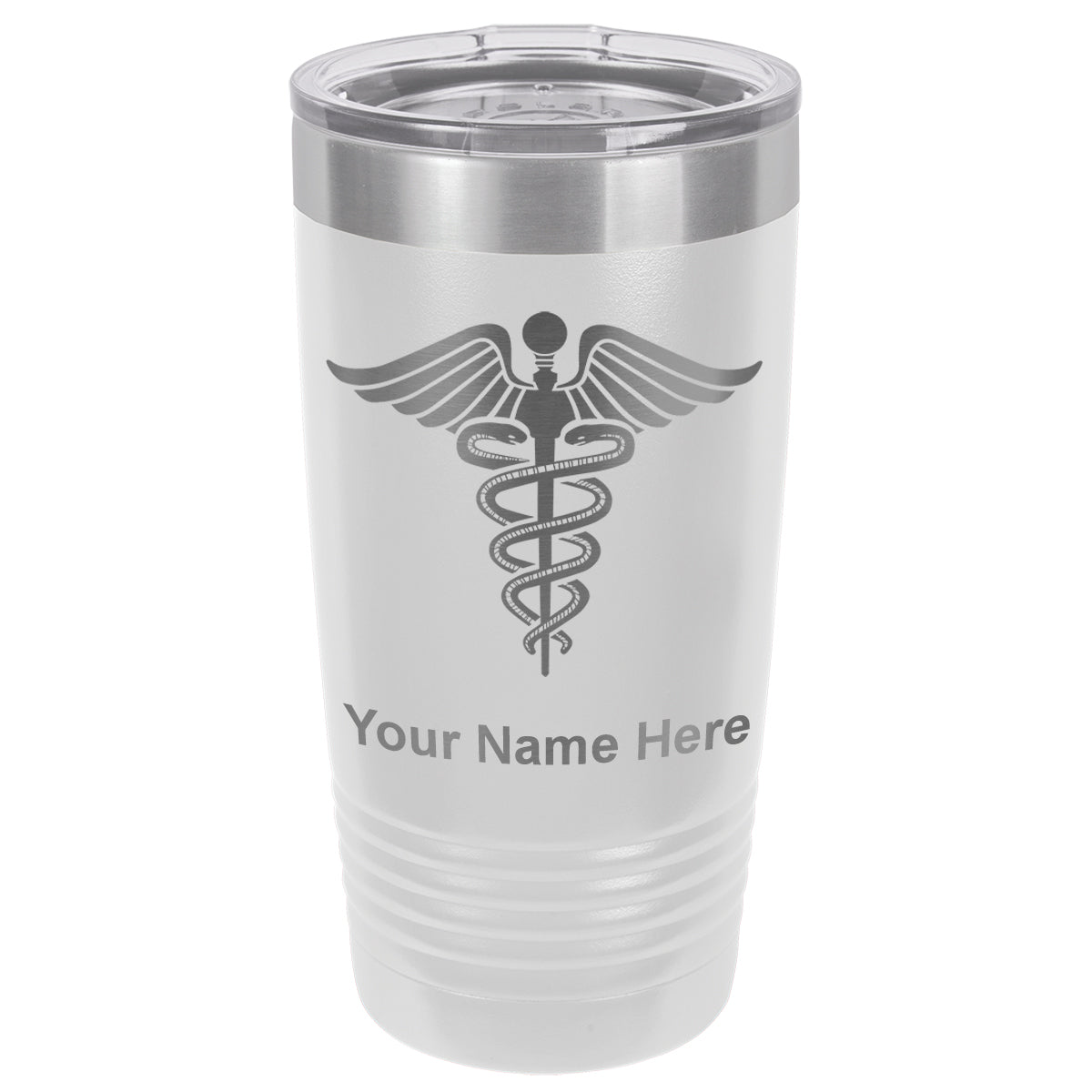20oz Vacuum Insulated Tumbler Mug, Caduceus Medical Symbol, Personalized Engraving Included