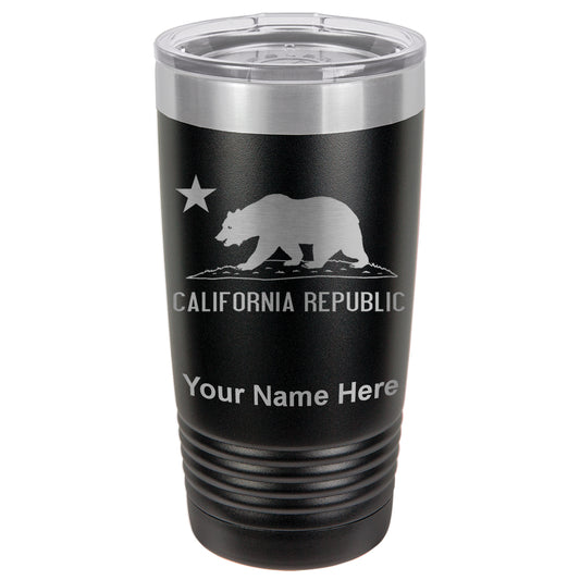 20oz Vacuum Insulated Tumbler Mug, California Republic Bear Flag, Personalized Engraving Included