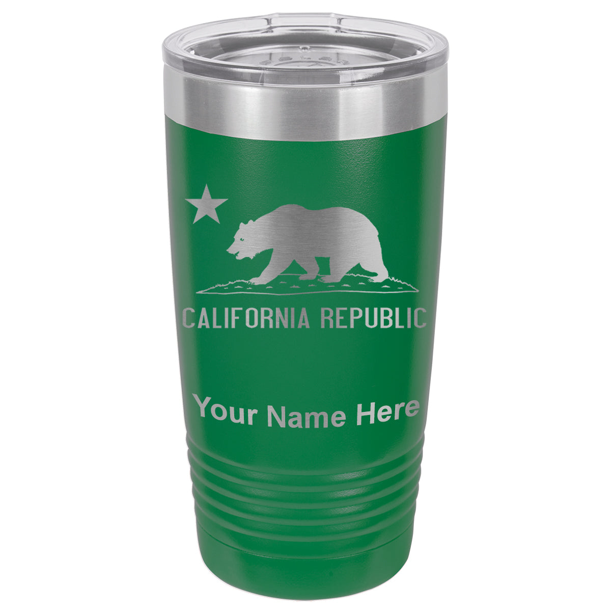 20oz Vacuum Insulated Tumbler Mug, California Republic Bear Flag, Personalized Engraving Included