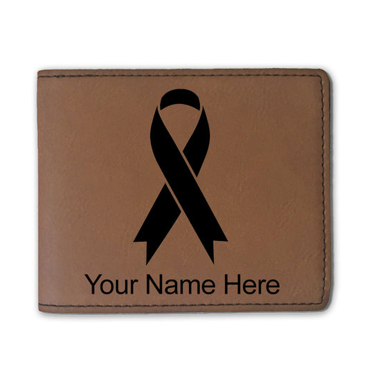 Faux Leather Bi-Fold Wallet, Cancer Awareness Ribbon, Personalized Engraving Included