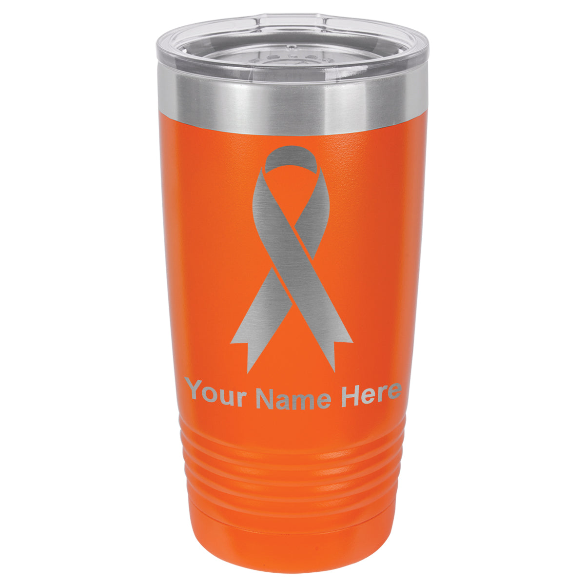 20oz Vacuum Insulated Tumbler Mug, Cancer Awareness Ribbon, Personalized Engraving Included