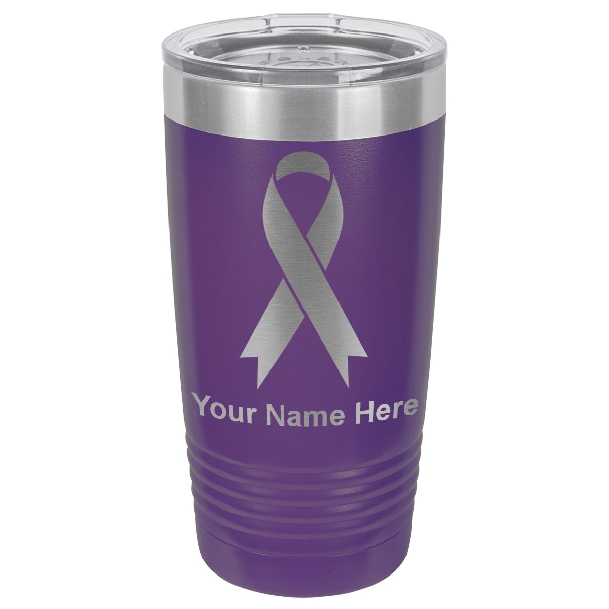 20oz Vacuum Insulated Tumbler Mug, Cancer Awareness Ribbon, Personalized Engraving Included