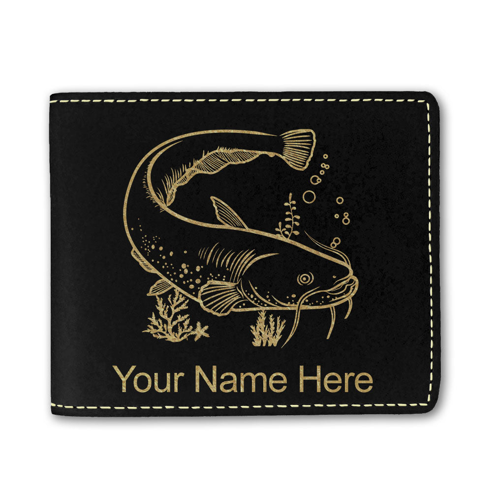 Faux Leather Bi-Fold Wallet, Catfish, Personalized Engraving Included
