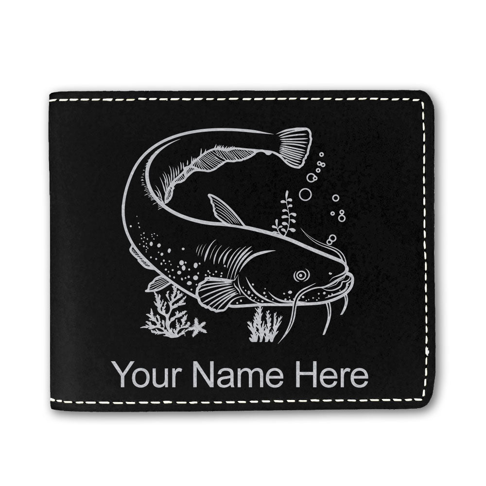 Faux Leather Bi-Fold Wallet, Catfish, Personalized Engraving Included